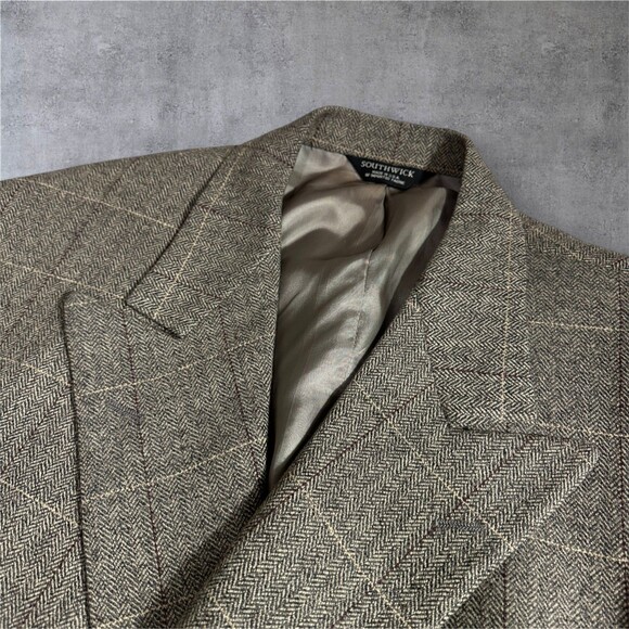 SOUTHWICK Vintage Mens Double Breasted Sport Coat Blazer Jacket 44L Windowpane - Picture 12 of 15